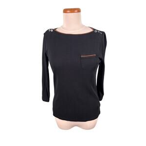 Lauren Ralph Lauren Women's Size Medium Black Long Sleeve Boatneck Tops Shirt